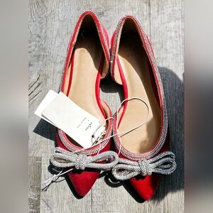 NWT a new day red Juliette rhinestone Bow ballet flats women's size 6